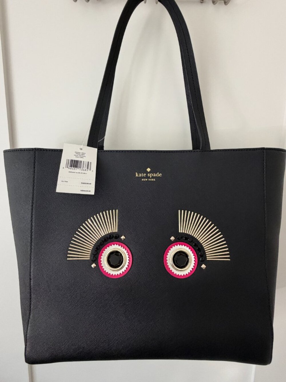 NWT Kate Spade Imagination Monster Eyes Black Saffiano Leather Tote - WKRU4804
